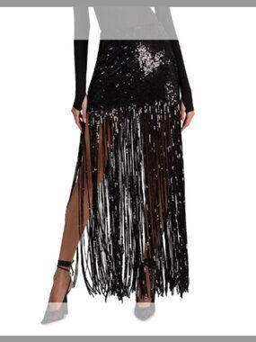 Alice and Olivia NWT Kendra Sequined Fringe Skirt (ORIG. $895) (SIZE 2) BLACK